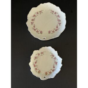 Vintage Leaf Shape Trinket Dishes Gold Trimmed w/ Rose Design 1 larger 1 smaller